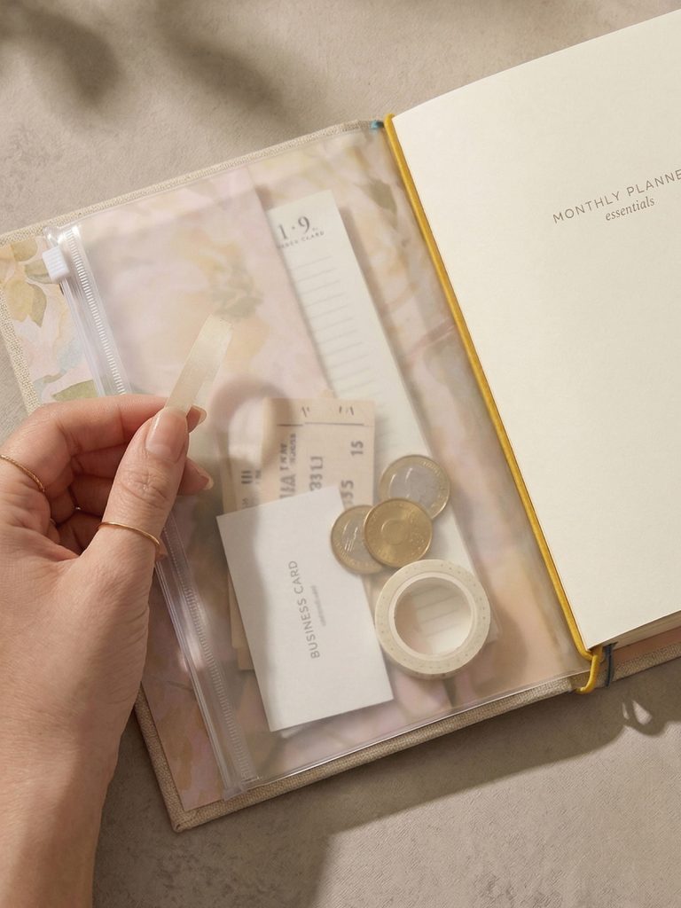 estuche transparente para interior de cuaderno o planificador