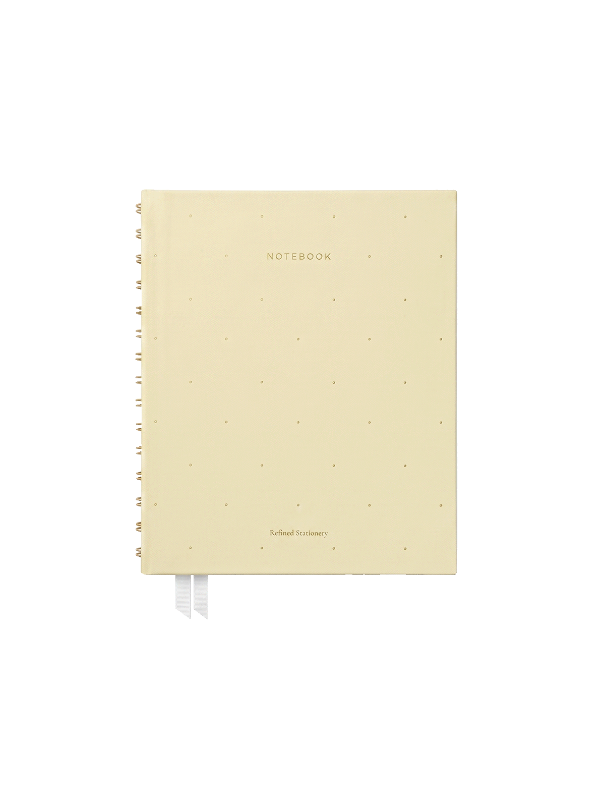cuaderno a5 con anillas entelado en color amarillo con detalles dorados