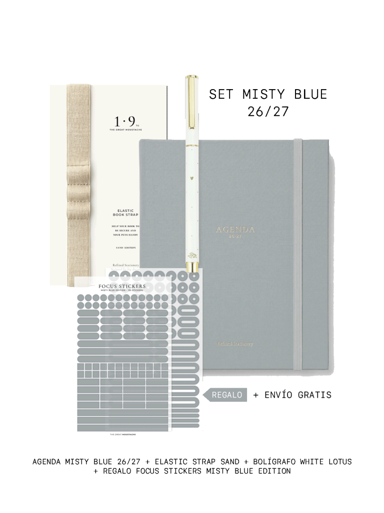 SET MISTY completo agenda + elastic strap + boli + stickers