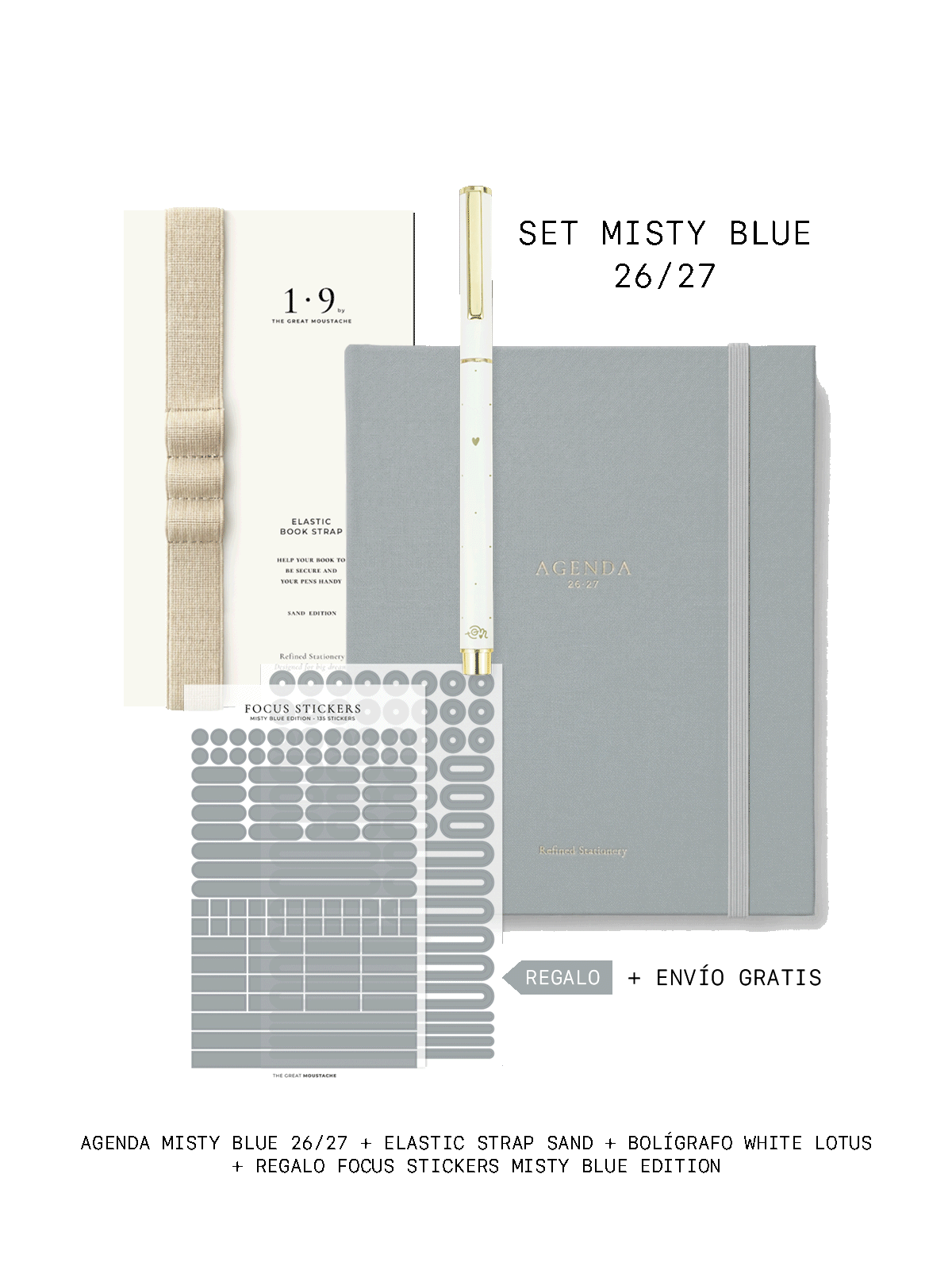 SET MISTY completo agenda + elastic strap + boli + stickers